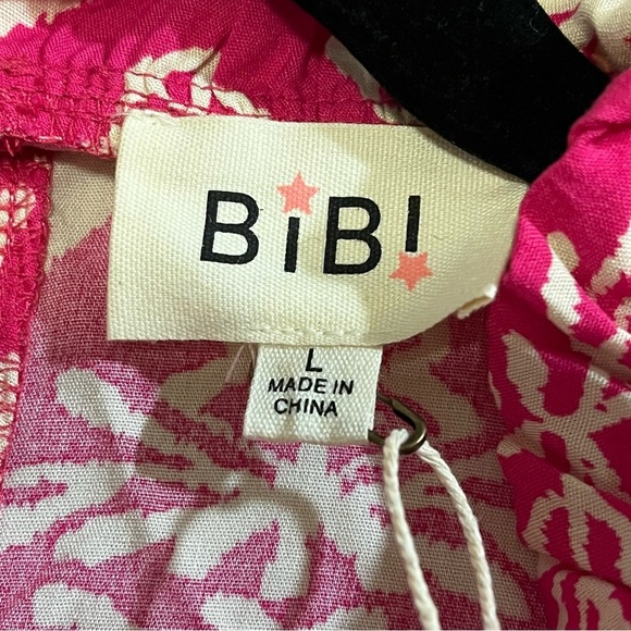 BiBi Women's Bold Pink Paisley Print Smocked Cap Sleeves Flowy Relaxed Tribal L - Picture 5 of 9